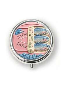1pc Basic Wavy Sardine Pattern With Wavy Edge, Soft Ocean Embossed Design, Round 5cm Small Fish Pattern Medicine Box, Storage Box, Small Jewelry Box - Multicolor - View 4