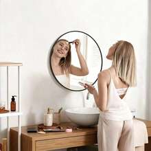 Matte Black/Gold Frame Round Mirror, Fashionable Circular Vanity Mirror, Suitable For Bathroom/Entryway/Bedroom/Living Room/Makeup Table, Pastoral Style Home Decor, Autumn Soft Furnishing, Makeup Storage, Bathroom Accessories, Back To School Essential - 40cm/15.75inch - View 5