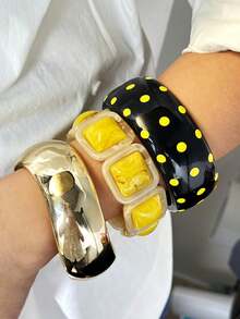 Yellow & Black Striped White Polka Dot Black Resin Polka Dot Bracelet, Harajuku Y2K Decorative Bracelet, Summer Beach Vacation Decorative Bracelet - Multicolor - View 4