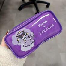 SANRIO 1pc Minimalist Purple Double Zipper Pencil Case, Large Capacity Storage Pencil Pouch, Waterproof Wear-Resistant Student Stationery Box, Clear Visible Desktop Organizer Bag, Cute Artistic Creative Gift Stationery - One Size - View 1