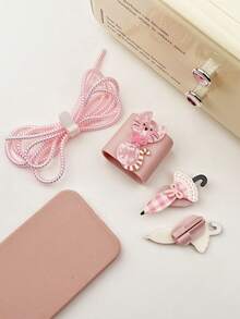 1PC Acrylic Umbrella Cat & Bear Sticker Decor Compatible With Apple 18/20W Charger & Data Cable Protection Set - Multicolor - View 6