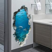 1pc 3D Underwater World Wall Sticker, Dolphin Shark Fish Ocean Self-Adhesive Wall Decal, Removable Wall Decor For Bathroom Bedroom Home Room - Multicolor - View 6