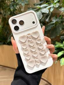 3D愛心吸盤Apple手機殼，紓壓手機保護殼，可愛美感女性女孩學生禮物，適合情人節/生日禮物，相容於Apple 17/17 Pro/17 Pro Max、16/15/14/13/Pro/Pro Max-Apple 17 Pro Max手機，Apple 16手機殼，可愛甜美手機配件，適用於日常通勤、約會與旅行使用 - 白色 - 查看 3