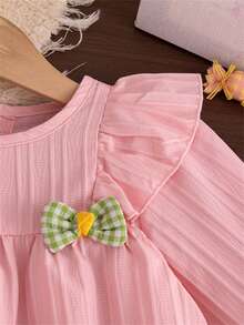 Autumn/Winter Minimalist Sweet Style A-Line Ruffle Bow Long Sleeve Dress For Toddler Girls, Suitable For Garden And Family Gatherings - Pink - View 4