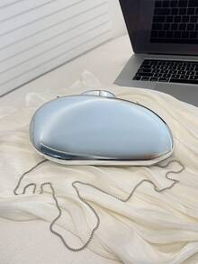Women's Evening Clutch, Solid Color Mirror Pattern Metal Hard Shell, Detachable Chain Strap, Luxury Portable Hard Shell Women's Wallet, Suitable For Weddings, Parties, Balls - Silver - View 8
