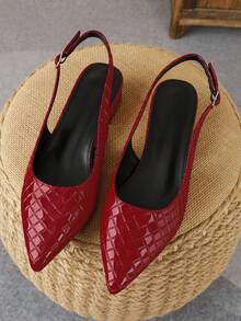 XBYASDF Sepatu hak tinggi wanita model slingback runcing berwarna merah mengkilap dengan detail quilting, tali rendah, hak rendah 3 cm, sandal serbaguna untuk bepergian dan kencan. - Merah - View 2
