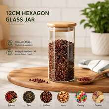 Glass Storage Jars With Bamboo Lids, Hexagon Clear Food Canisters Set, Airtight Kitchen Containers For Candy, Cookies, Grains, Spices, Nuts, Dry Pantry Organizer Jars For Countertop Cabinet, 6/12 Pack - View 4