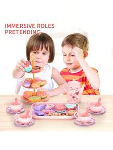 Girls And Boys Afternoon Tea Snack Tea Set Toy Set Includes Tea Set, Realistic Desserts, Carrying Case, Pretend Play Children's Kitchen Toy, 3-8 Years Old Girls Princess Birthday Party Gift (Accessory Colors Random, Gift Box Is Cardboard) - Multicolor - View 7