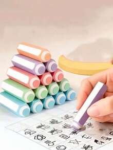 6pcs Random Color Pencil‑Shaped Erasers, Cute Hexagonal Strip Eraser, Soft Clean Erasing No Residue, Durable Rubber Eraser For Homework Drawing, Portable Student School Office Stationery Supplies - Pen-shaped Eraser - View 6