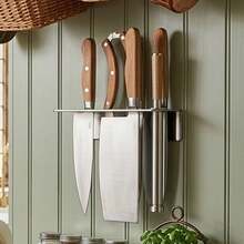 1pc Wall-Mounted Stainless Steel Knife Rack - Multi-Slot Kitchen Knife Storage Rack, No-Drill Wall Shelf, Space-Saving Home Knife Display Rack, Rust-Proof Kitchen Utensil Storage Rack - Grey - View 5