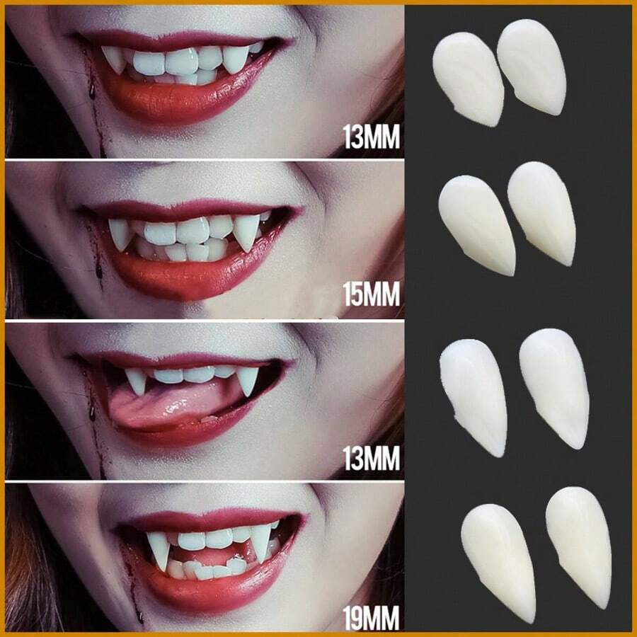 1 Pair Resin Fangs, Suitable For Cosplay Props, Vampire Teeth, Zombie Teeth, Tiger Teeth, Christmas Costume Accessories, Halloween - Multicolor - View 1