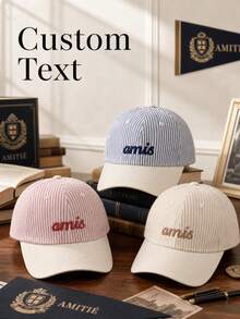 1pc Striped Fresh Design Embroidered Name Baseball Cap, Customizable With Your Name, Fashionable Suitable As Her Birthday Gift, Graduation Gift, Back To School Gift - Multicolor - View 4