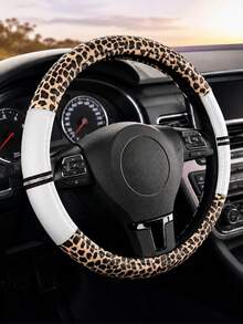 Leopard Print Rhinestone Shiny Steering Wheel Cover, Non-Slip Rubber Inner Ring PU Leather Car Accessory, Suitable For Women And Girls, Vintage Breathable Grip Protective Cover, Universal 15 Inch, Car Interior Accessory - Leopard Print With Diamonds - View 19
