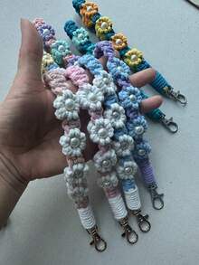 1pc Handmade Woven Daisy Flower Crossbody Handbag With Phone Chain Lanyard Cotton Rope Keychain - Multicolor - View 2