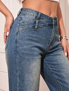 Women's Casual Washed Straight Leg Jeans - Medium Wash - View 7