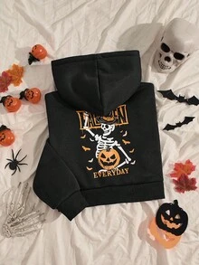 Unity Women's Halloween Pattern Printed Loose Casual Short Hoodie,Suitable For Halloween Parties - 黑色 - 查看 9