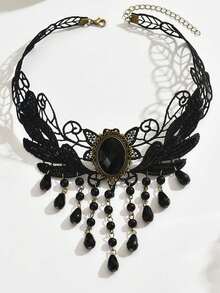 Lace Choker Necklace, Ins Gothic Dark Style Ruffled Cross Vintage Collar - Multicolor - View 6