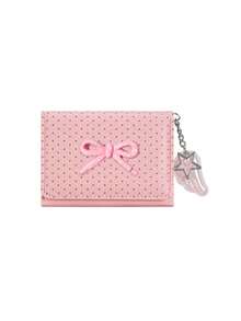 Cute Polka Dot 3-Fold Wallet With Bow Decor,Star Wing Charm,Portable Coin Purse & Card Holder,Compact Women's Short Purse,Daily Card Organizer - Multicolor - View 16