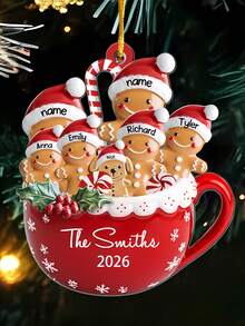 Personalized Christmas Gingerbread Man Mug Ornament, Customized Name Text, Family Member Christmas Tree Hanging Decoration, Red Mug Candy Cane Gingerbread Man Winter Holiday Theme Design, Suitable For Christmas Tree, Fireplace Mantel, Living Room, Entryway, Party Decoration And Family Keepsake, Christmas Gift, Christmas Stocking Tag, Bauble - Multicolor - View 13