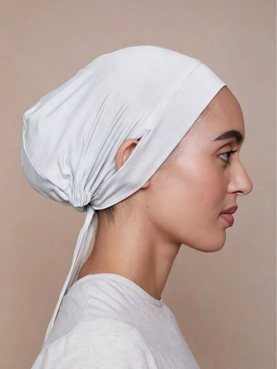 1 pieza Gorro de Hijab para mujeres árabes de Oriente Medio, color liso, seda algodón modal elástico con cordón ajustable, gorro interior para pañuelo que deja las orejas al descubierto, para uso diario