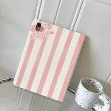 1pc Pink & White Striped Skateboard Dachshund & Floral Print Book-Style Flip Tablet Protective Case, Multi-Angle Stand, With Pen Slot, Compatible With IPad 10th Gen/Air 13/Air 11/11(A16 2025)/Galaxy Tab S10+/S9/A17, Compatible With Oppo Pad, Compatible With Huawei MatePad, Compatible With Vivo Pad, Compatible With Honor Tablet, Compatible With Xiaoxin Pad - Multicolor - View 6