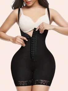 Levantador de glúteos y fajas para mujer, top ajustado de compresión post parto con cremallera en la entrepierna, leggings de compresión con encaje, control de abdomen - Negro - Ver 7