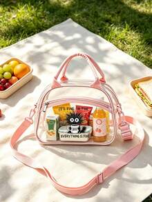 Insulated Lunch Bag With "Everything Is Fine" Print, Coffee Cup Design Portable Transparent Lunch Bag, PVC Material, Fashionable Portable Lunch Box Bag, Large Capacity Lunch Bag, Lunch Bag For Office Workers And Students, Multi-Functional Travel Storage Bag, Suitable For All Seasons, Reusable Transparent Snack Storage Tote Bag, Suitable For Outdoor Picnic Camping Travel, Includes Matching Utensil Storage Bag - Multicolor - View 3
