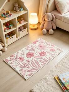 1pc Pink Ditsy Floral Faux Cashmere Bathroom Rug, Soft Plush Printed Machine Washable Small Carpet, Multi-Scene Home Decor Rug, Suitable For Bathroom And Kitchen - A - View 3