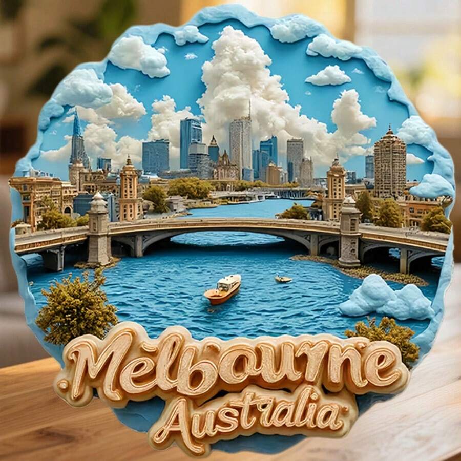 Melbourne Yarra River Stone Bridge And City Skyline In A Cloud-Framed Dream Magnet Where The Riverside Whispers Stories Of A Cultural Heart Keepsake For All Metal Surfaces Throughout The Home - A - View 1