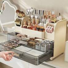 1pc Large Capacity Cosmetic Storage Box, Skincare, Lipstick, Makeup Brush, Face Mask Desktop Organizer, Suitable For Bathroom Countertop, Dorm, Vanity, Bedroom Decoration, Back To School Season - Multicolor - View 3