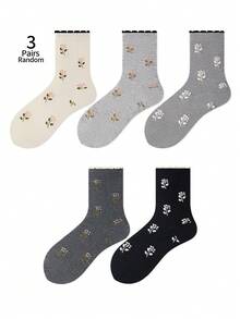 ZUJO 3 Pairs Women's Mid-Calf Socks, Polka Dot Pattern, Suitable For Daily Wear, Simple And Comfortable, Random Color - Multicolor - View 6
