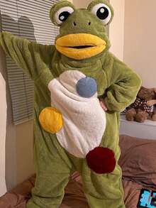 1pc New Winter Personalized Bathrobe, Unisex, Frog Cartoon Pattern, Thickened Warm, Cute Cartoon Style, Suitable For Home, Bathroom Or Living Room Wear - Multicolor - View 5