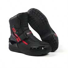 New Men's Professional Motorcycle Boots, Suitable For Racing Training And Combat, Fashionable Motorcycle Shoes, Riding Shoes, With Rotary Buckle, PU Upper Motorcycle Shoes - Black and Red - View 4