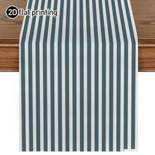 1件裝簡約條紋桌旗，微波爐防塵罩保護套，長方形桌布，可水洗，適用於居家晚餐、咖啡桌、廚房與餐廳裝飾，餐桌裝飾派對與場景布置，居家裝飾，戶外露台桌旗裝飾，玄關裝飾，壁爐布 - 復古暗藍色 - 查看 14