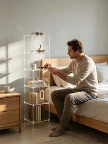 Transparent Acrylic 6-Tier Corner Storage Rack, Multi-Size Tall Floor Display Stand, Square Transparent Organizer Shelf, Suitable For Bathroom, Bedroom, Living Room - Multicolor - View 5