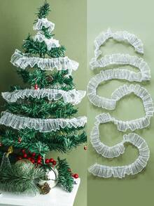 1pc White Ruffled Mesh Ribbon Garland Christmas Tree Swag Trim Xmas Mantel Fireplace Stair Handrail Window Party Backdrop Festive Hanging Streamer Holiday Home Layout Decor Winter Scene Ornament Decorative Accessory - Multicolor 4 - View 10