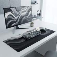 Elegant Grey Fluid Art Design Large Extended Gaming Mouse Pad, Non-Slip Rubber Base, Smooth Glide Surface, Multi-Functional Workspace Mat For Computer Office Home Study, Modern Abstract Desktop Decor - A - View 9