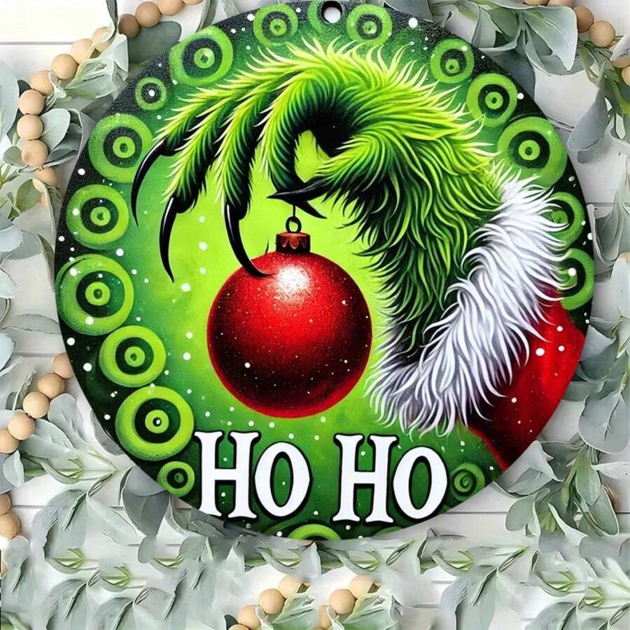 The Grinch لافتة دائرية إبداعية بتصميم هوهوهو لعيد الميلاد، زينة شجرة عيد الميلاد، مناسبة لديكور عيد الميلاد والهالوين وحفلات أعياد الميلاد، مناسبة للمنزل وللكبار كهدية - متعدد الألوان - مشاهدة 1