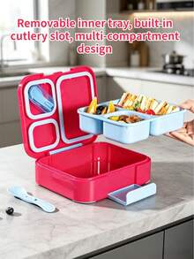 1pc/Children's PP Bento Box/3-Compartment Waterproof Lunch Box, 1110ml Capacity, Suitable For Kitchen Storage/Food Container/Back To School Supplies/Office/Home/Vacation Essentials, Travel Essentials, Summer Meals And Outdoor Dining. - Multicolor - View 3