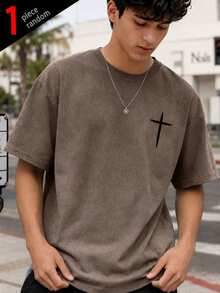 [1pc Random]1pc Boys' Casual Outdoor Sports Minimalist Suede Short Sleeve T-Shirt, Summer - Grey - View 5
