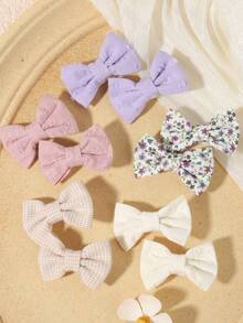 10pcs Basic Plaid Floral Bow Hair Clips, Sweet Girl Campus Side Bangs Hair Accessories, Princess Style - Mixed color - View 15
