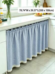 1 buah Tirai Pendek Gingham Elegan, Rok Meja, Dekorasi Trim Renda Unik, Tirai Jendela Gaya Kafe, Cocok Untuk Jendela Lemari, Dapur, dan Kamar Mandi - Blue and White - View 7