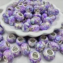 47Pcs Purple Watercolor Pattern Large Hole European Charm Beads Craft Set, Round Resin Spacer Beads For DIY Bracelet, Necklace, Pen, Macrame Cord & Handmade Jewelry Craft Supplies - Purple - View 8