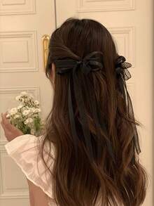 6pcs Elegant Lace & Satin Ribbon Bow Hair Clips, Exquisite Long Tail Hair Clips For Ponytail, Braided Hair And High-End Hairstyles - Multicolor - View 9