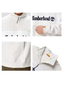 Timberland Men's Half-Zip Sweatshirt MEDIUM GREY HEA, FQ Stand Collar Half-Zip Color-Block Sports Outdoor Pullover A6J2F052 - White Gray - View 10