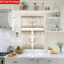 2pcs/ 1pc Kitchen Curtain Set,Watercolor Pink Tulip Floral Wreath Green Foliage Border Pattern Printed Curtain Combination,2D Flat Print,Suitable For Kitchen,Restaurant,Home Decoration,Curtain Decoration Curtains + Window Curtain - Multicolor - View 7