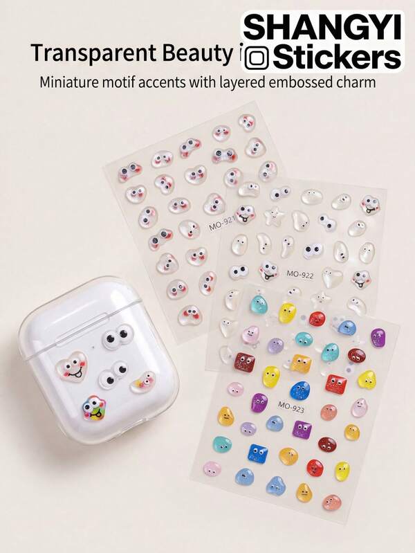 1 Set Dynamic Expression Decorative Stickers, Transparent Base With Fine Glitter, Multiple Cute Shapes, Firm Adhesion With No Edge Curling, Can Be Used To Decorate Storage Cases And Personal Items, Create A Unique And Eye-Catching Personalized Appearance