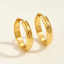優雅 18K 金鍍層不鏽鋼耳環 | 14mm 低過敏耳釘 耐磨防褪色 極簡經典風格 中性飾品 適合日常、節日、度假、派對 - 金色四對套裝 - 查看 4