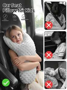 1pc Children's Car Headrest, Anti-Pinch Cartoon Pillow, Soft Breathable Y-Shaped Gray Plush Neck Pillow, Car Interior Support - Light Grey - View 11