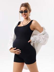 Maternity Yoga Jumpsuit, High Waist Design, Soft Elastic, Non-See Through, Suitable For Postpartum, Black Spring Sports Style, Soft And Comfortable - Black - View 5